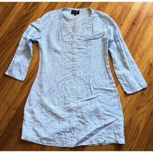 French Curve Linen Tunic Shirt Blue Lightweight Blouse Top